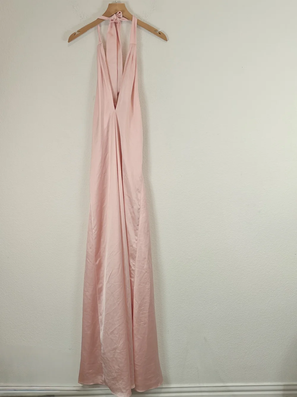 Ramy Brook Carey Rose Quartz Satin Halter Maxi Gown Open Back Formal Dress 00